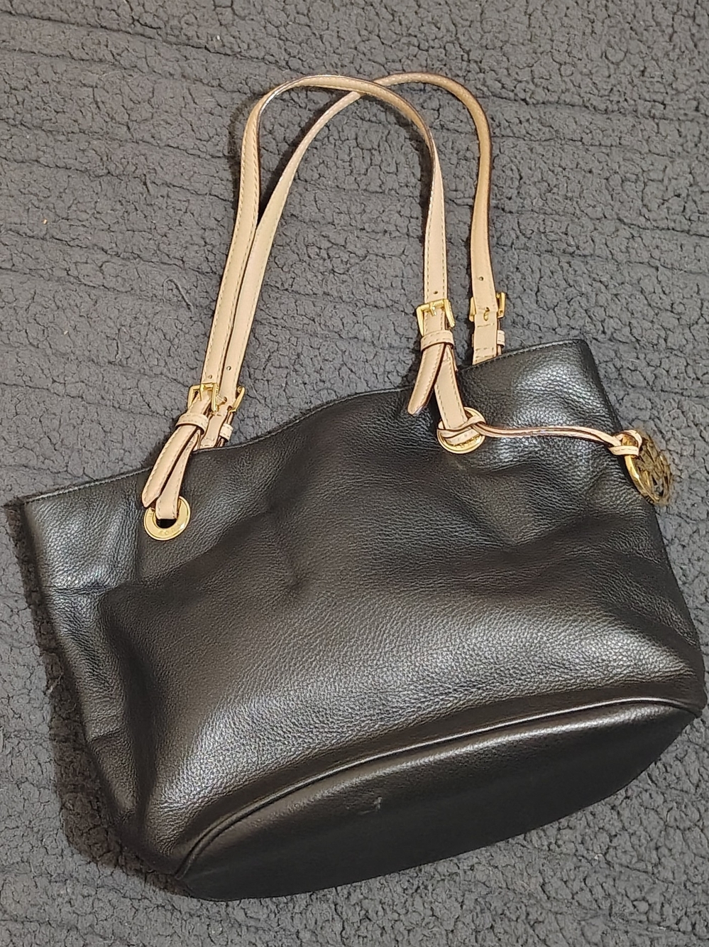 Michael Kors Black Leather Tote with Beige Straps